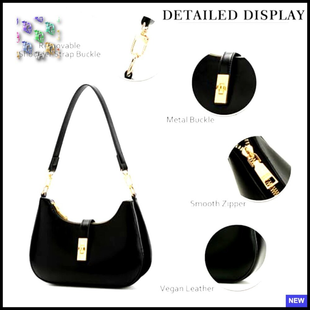 Retro Hobo Shoulder Bag Vegan Leather Small Clutch Purse Zipper Closure - Picture 4 of 7